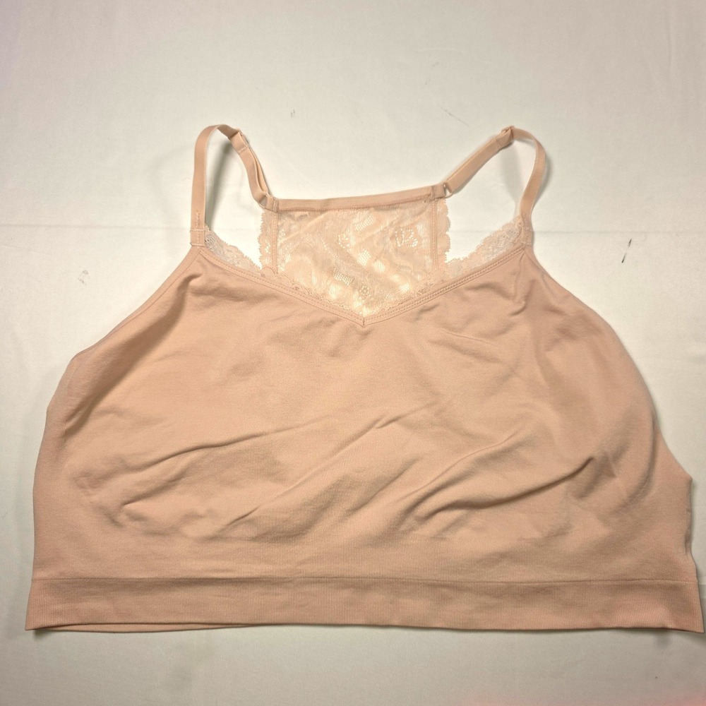 Cacique Pink Seamless Lace Racerback Bralette Plus Size 26/28 Wireless Stretch